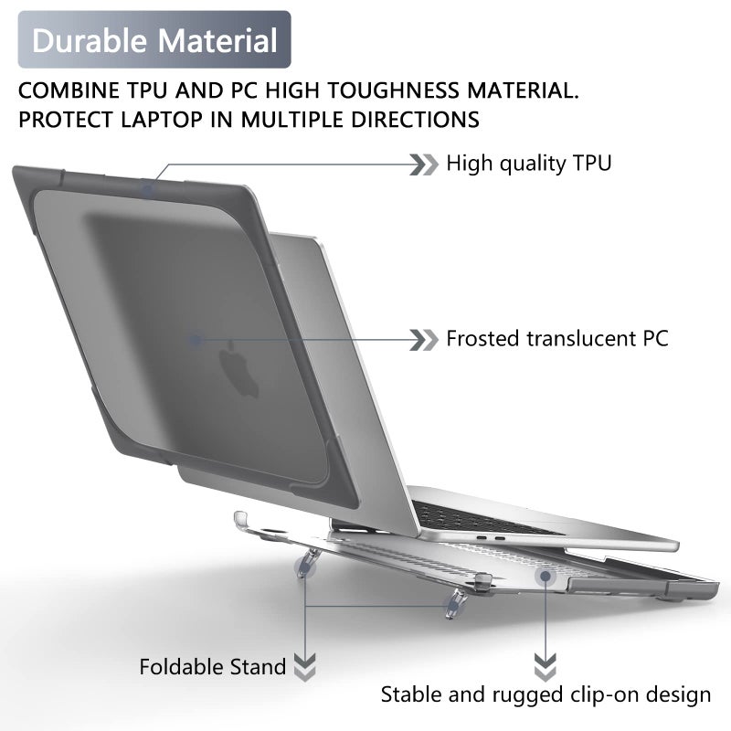 Batianda Heavy Duty Case for MacBook Pro 13 inch 2022 2020 Release A2338 M2 M1 A2289 A2251, Ergonomic Foldable Kickstand (Holds 22lbs) Matte Translucent Shockproof Cover with Spare Parts, Grey - Image 4